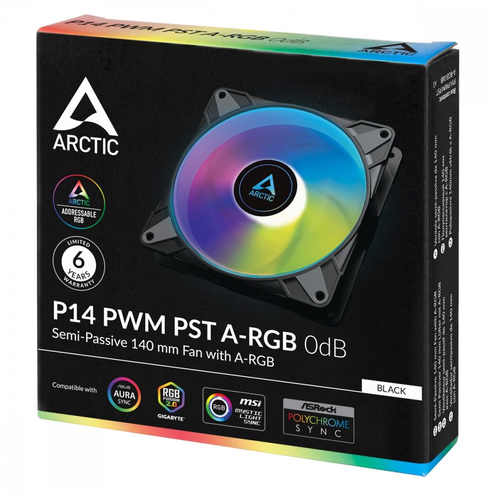 ARCTIC P14 PWM PST A-RGB 140mm 4-pin ventilator, črn