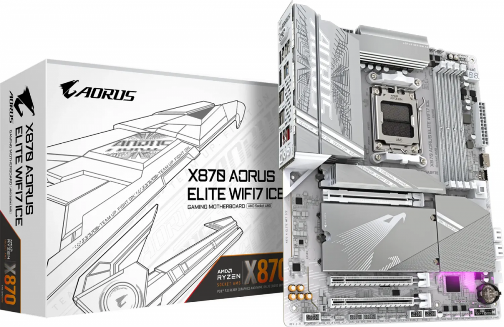 GIGABYTE X870 AORUS ELITE WIFI7 ICE, DDR5, SATA3, USB4, DP, 2.5GbE, WiFi 7, AM5 ATX