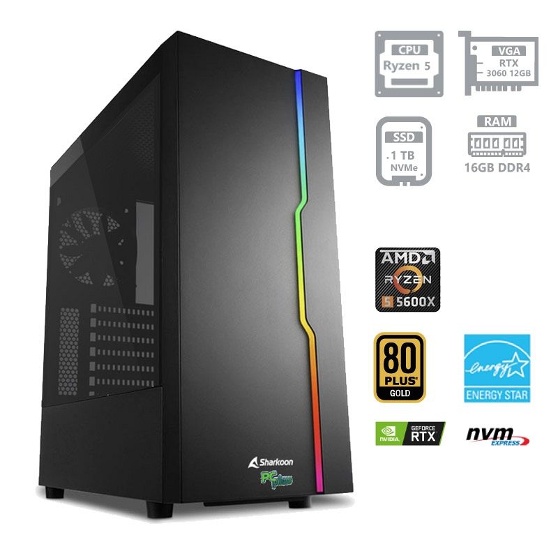 PCPLUS Gamer Ryzen 5 5600X 16GB 1TB M.2 NVMe SSD GeForce RTX3060 12GB gaming namizni računalnik