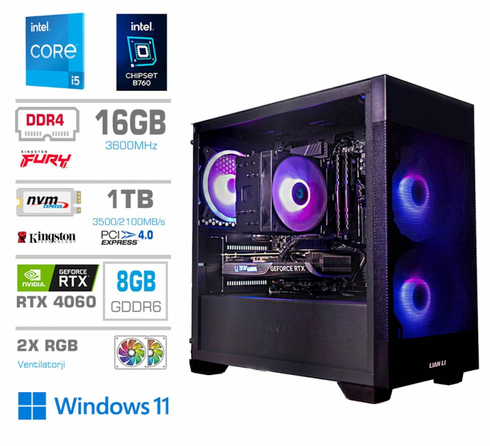 Računalnik PCX Exton i5 14400/16GB/1TB/RTX4060/RGB/W11H