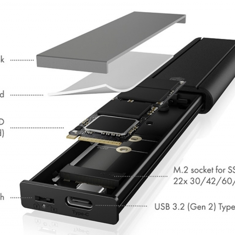 Icybox IB-1807MT-C31 ohišje za 1x M.2 NVMe SSD z vmesnikom USB 3.2 Gen 2 Type-C in zaščito pred pisanjem