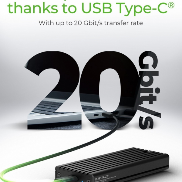 Icybox IB-1917M-C32 ohišje za 1x M.2 NVMe SSD z USB 3.2 Gen 2x2 Type-C do 20 Gbit/s