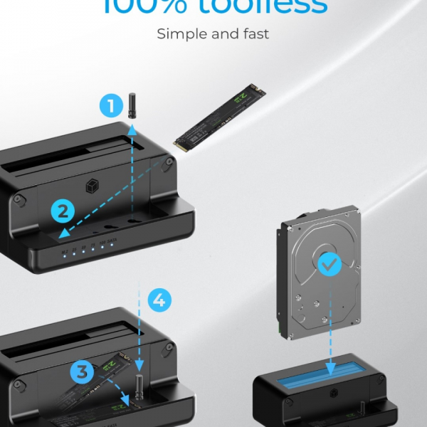 Icybox  IB-2914MSCL-C31 priklopna postaja in kloniranje za M.2 NVMe SSD & 2,5''/3,5'' SATA SSD/HDD