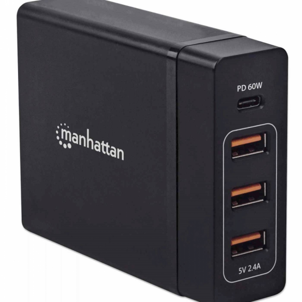 Polnilna postaja za 4 naprave MANHATTAN - 72W, 1xUSB-C (PD 3.0) in 3xUSB-A 5V/2,4A