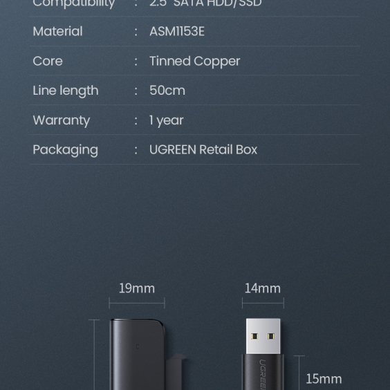 Ugreen adapter HDD SSD 2.5'' SATA III 3.0 - USB 3.2 Gen 1 (USB 5 Gbps)